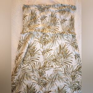Palm Leaves Strapless Smocked Dress